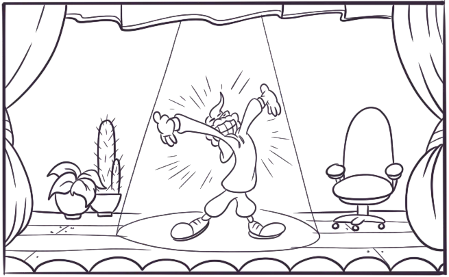 Raúl gritando en su oficina como si estuviese en una función de teatro