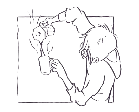 Raúl echándose un café