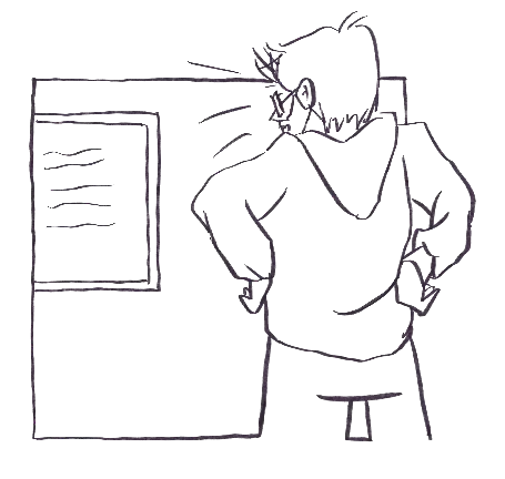 Raúl pensando mientras mira una pizarra